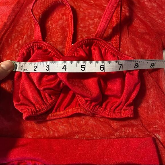 Kelle solo red 3 piece mesh sheer dress leotard Dance Costume MC-Medium child - Picture 3 of 9